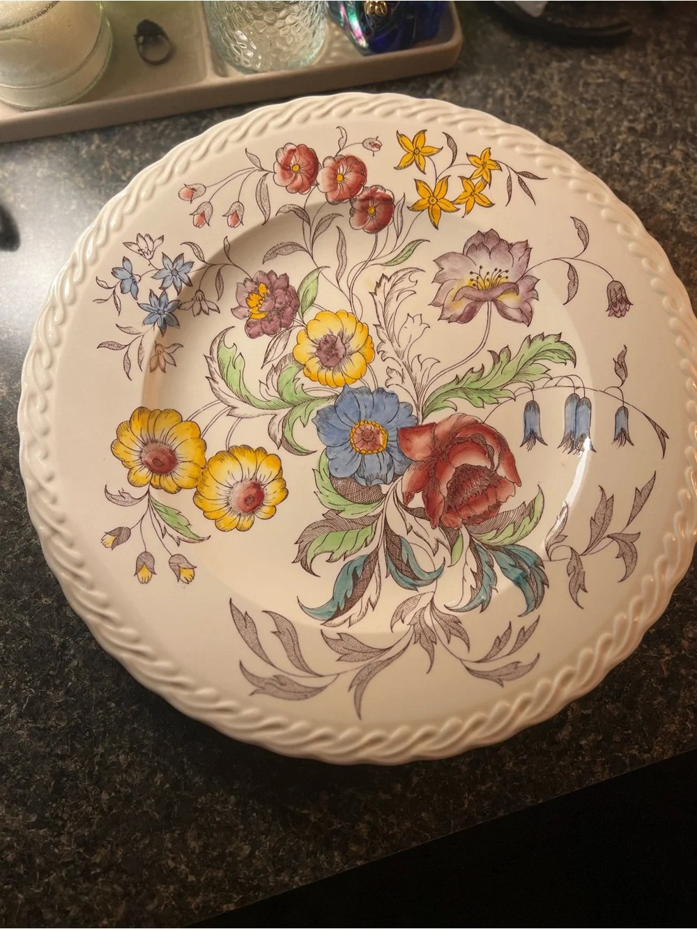 Hand-Painted Floral Ceramic Dinner Plate - Multi-Color